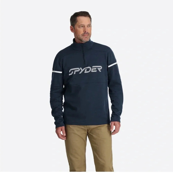 Spyder Mens M Medium Speed Fleece Half Zip Fleece Jacket True Navy Blue NWT - Picture 7 of 12